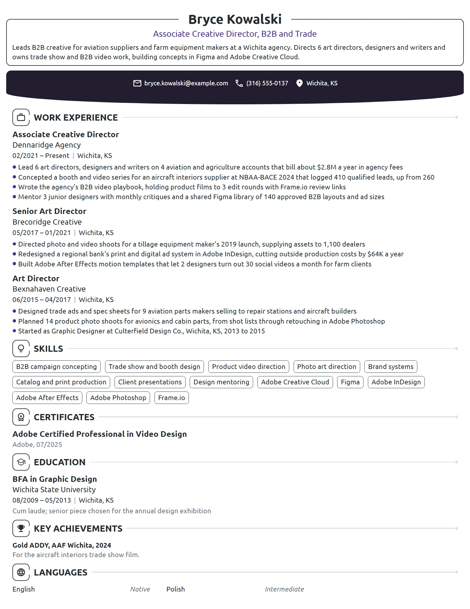 Associate Creative Director resume example