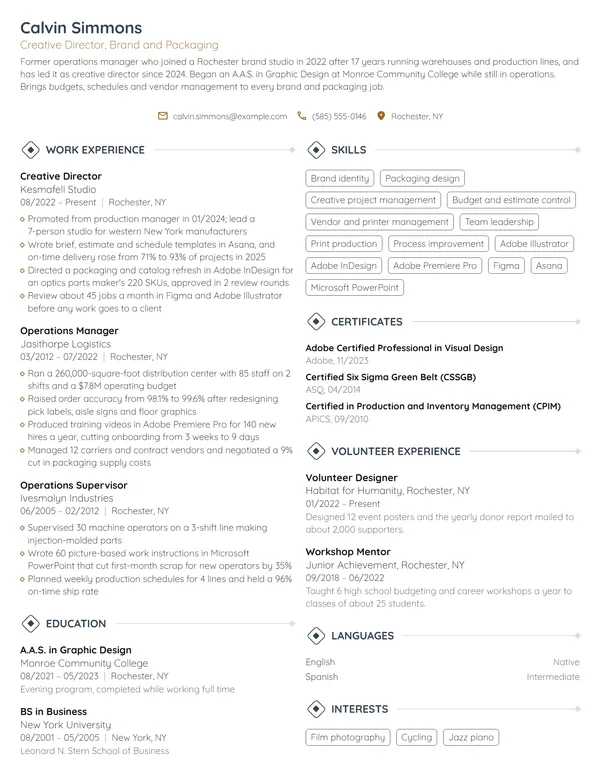 Career Change Creative Director resume example