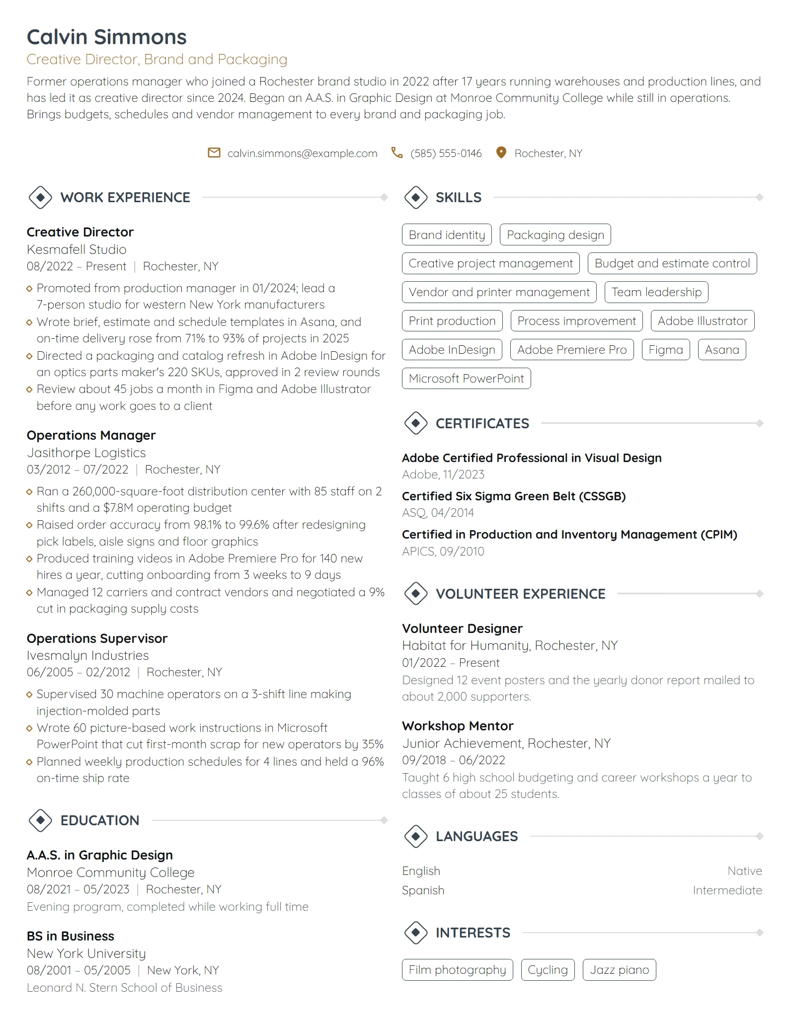 Career Change Creative Director resume example