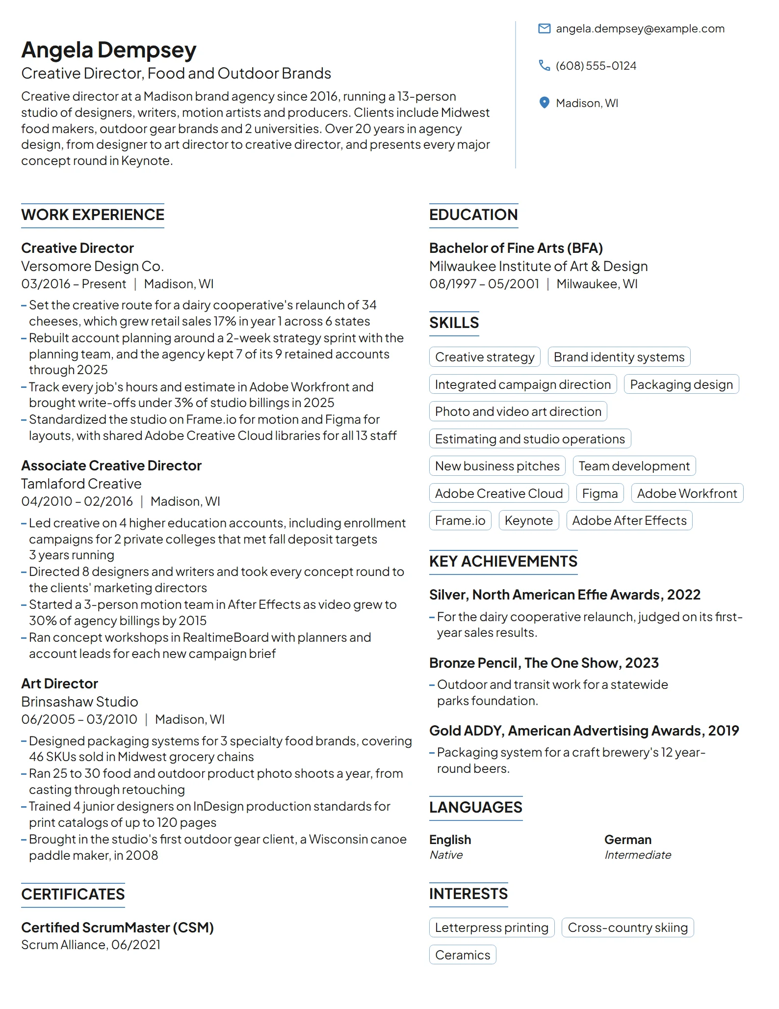 Creative Director resume example