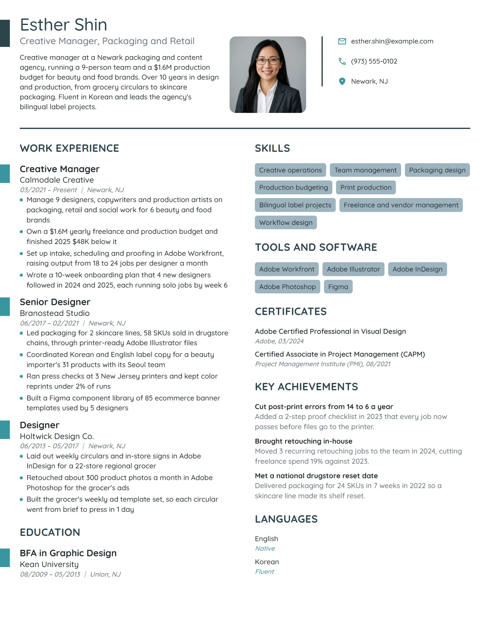 Creative Manager resume example