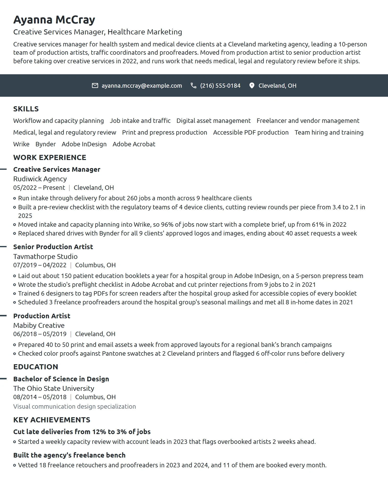 Creative Services Manager resume example