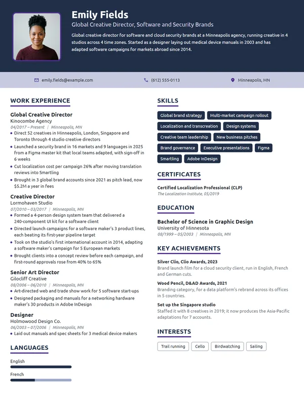 Global Creative Director resume example