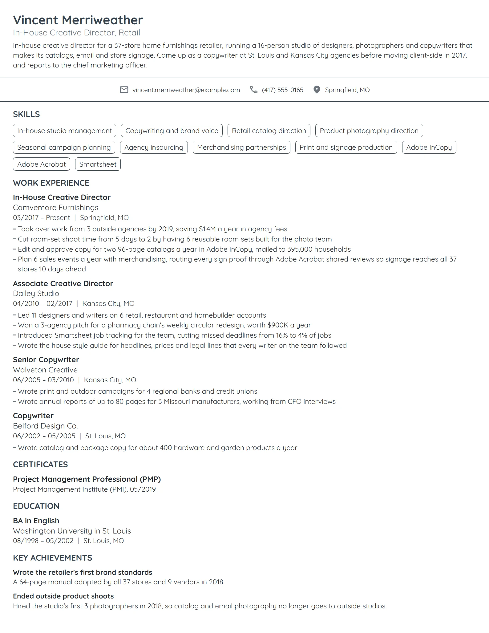 In-House Creative Director resume example