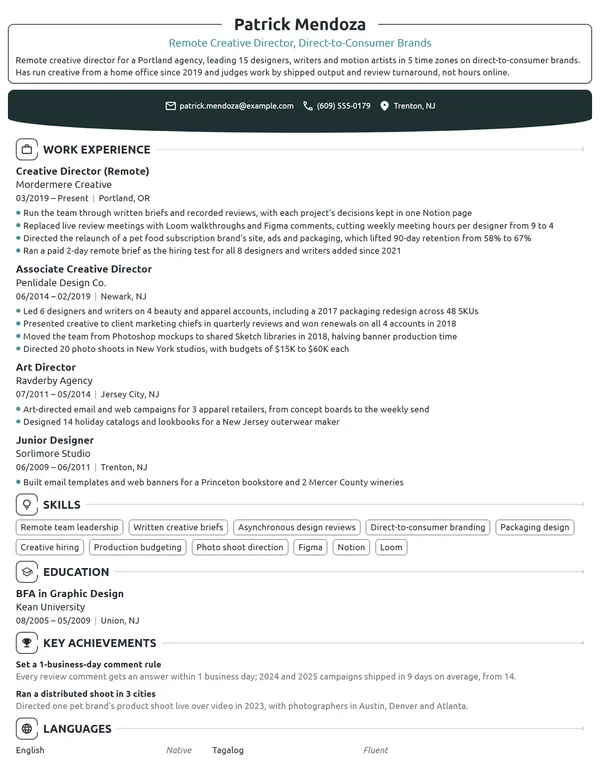 Remote Creative Director resume example