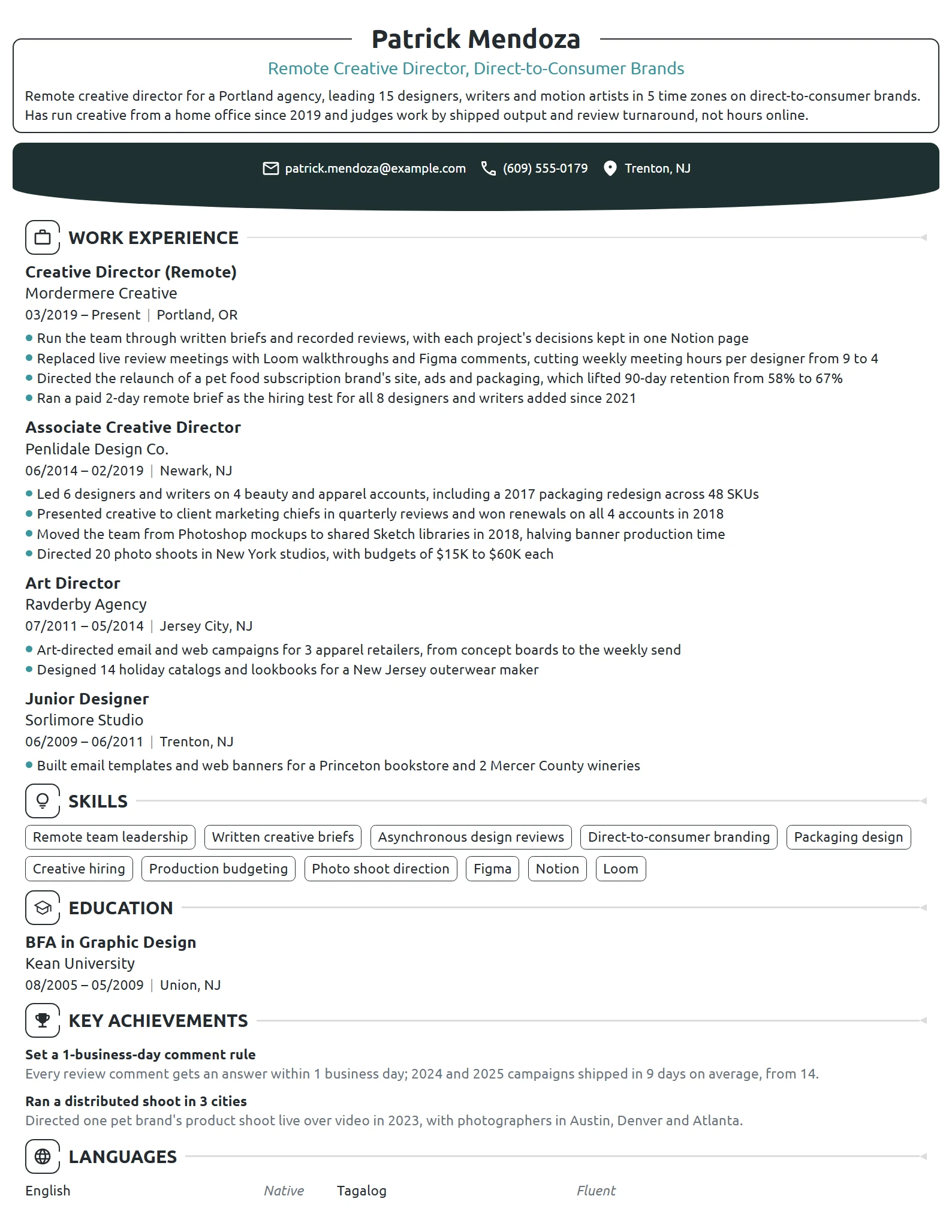 Remote Creative Director resume example