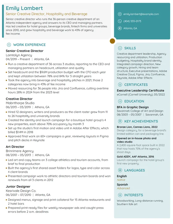 Senior Creative Director resume example