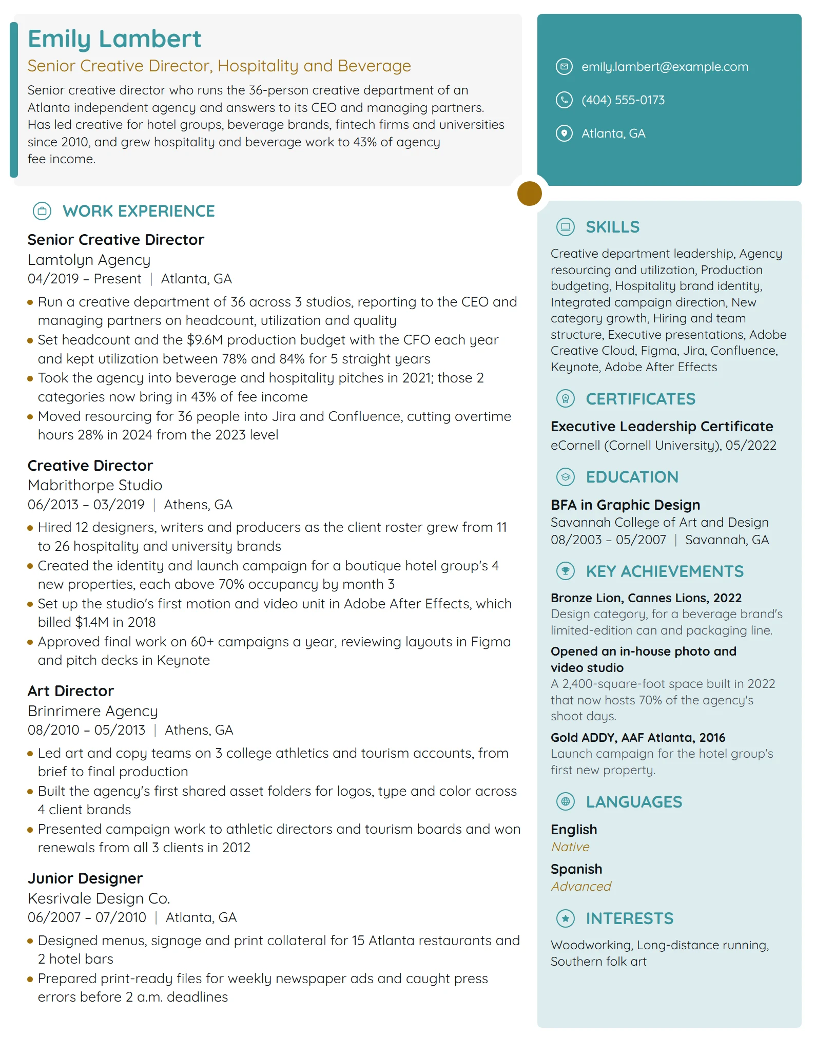 Senior Creative Director resume example