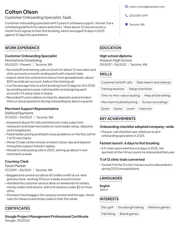Customer Onboarding Specialist resume example