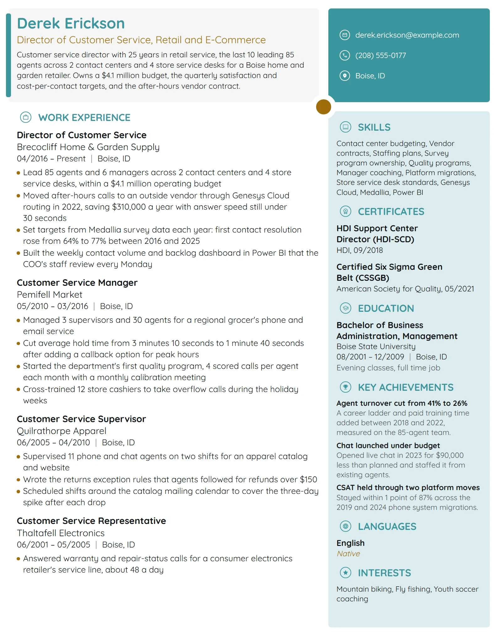 Director of Customer Service resume example