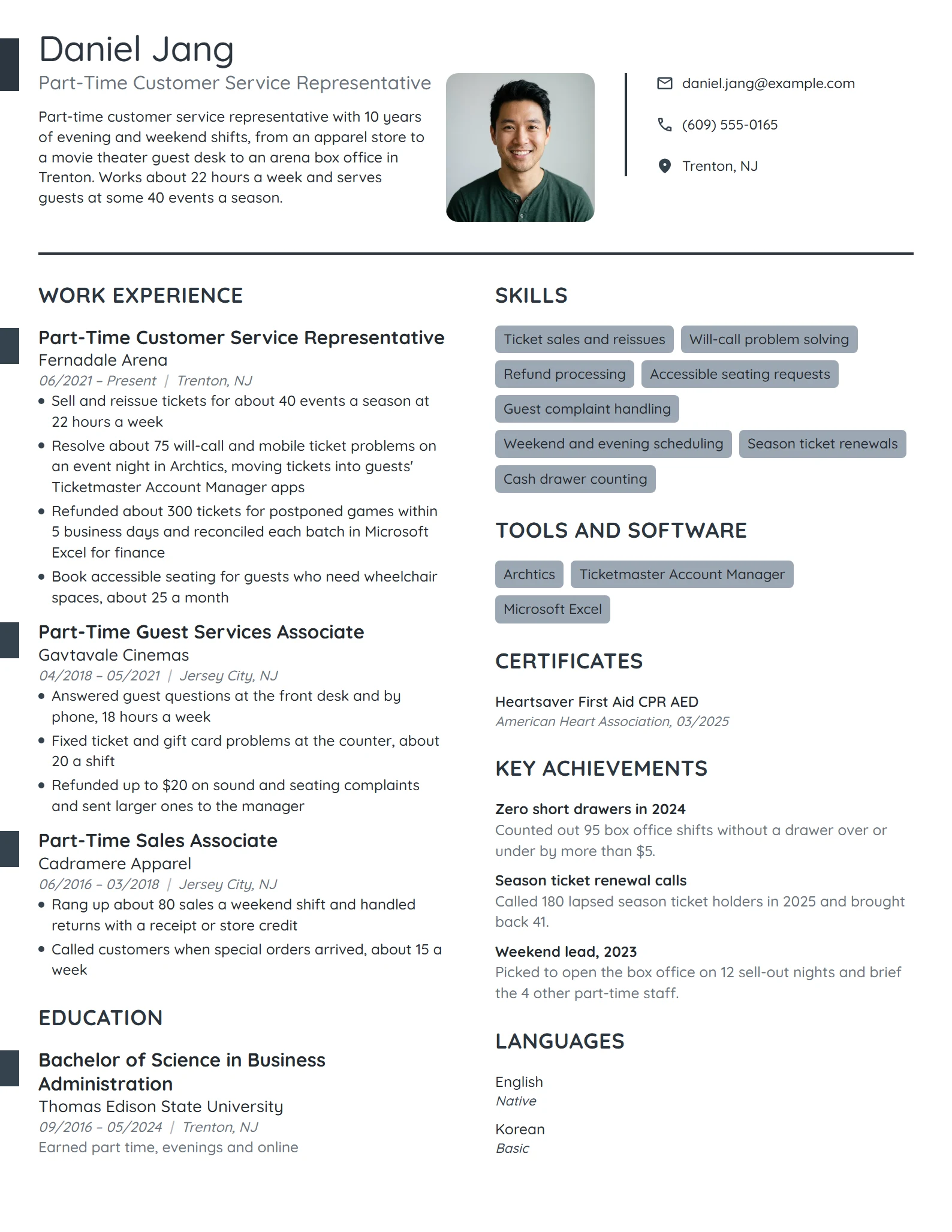 Part-Time Customer Service Representative resume example