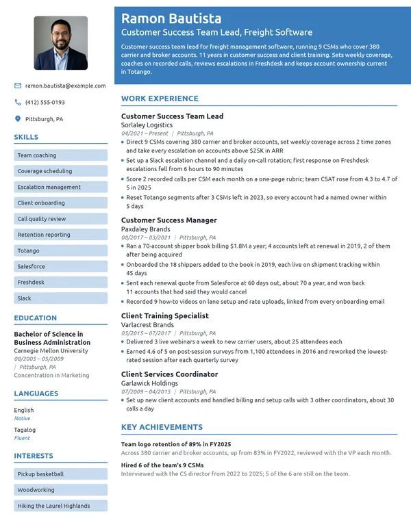 Customer Success Team Lead resume example