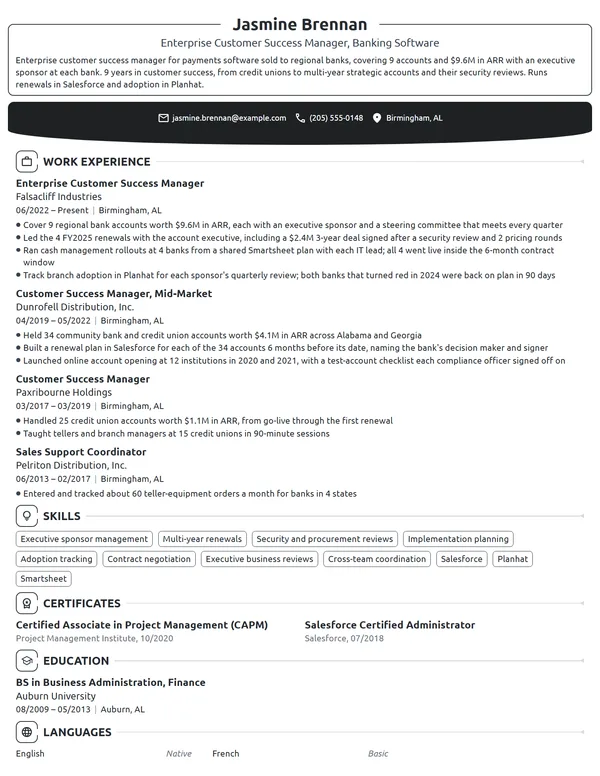 Enterprise Customer Success Manager resume example