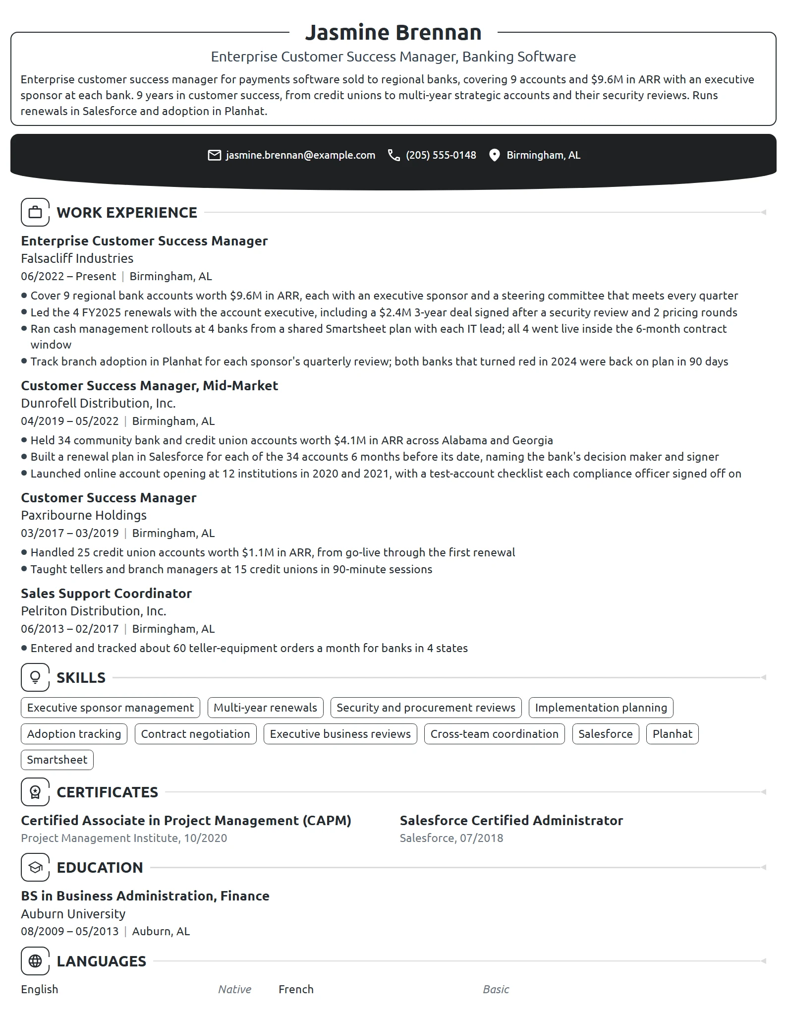 Enterprise Customer Success Manager resume example