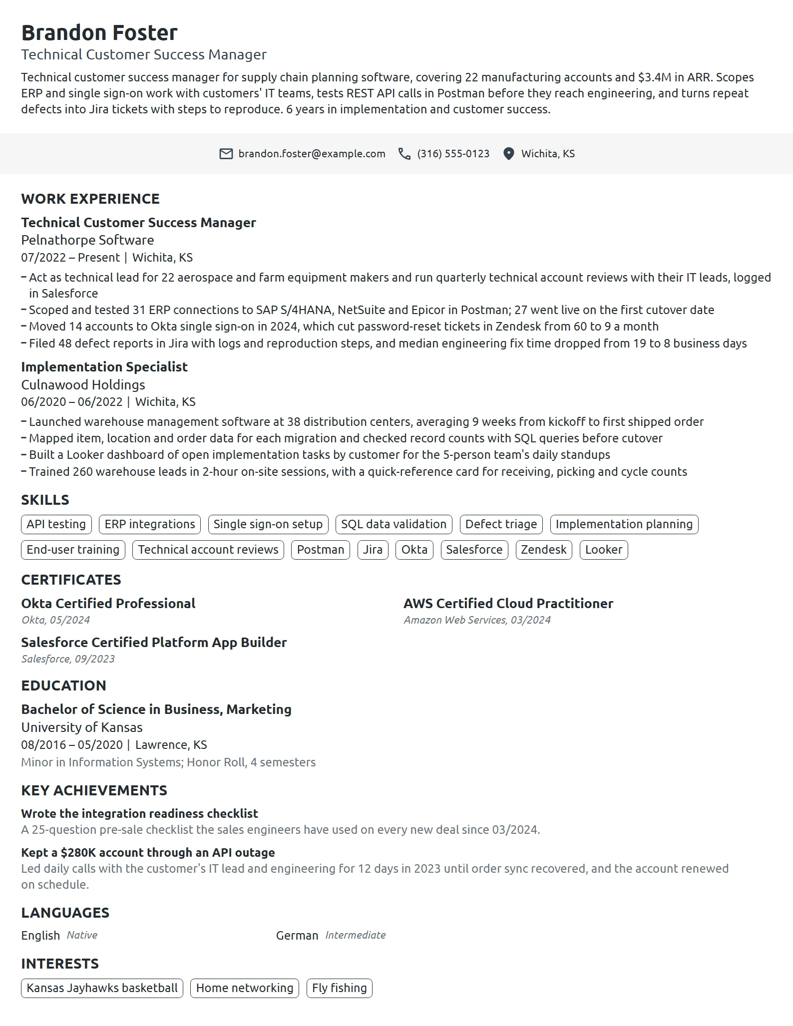 Technical Customer Success Manager resume example
