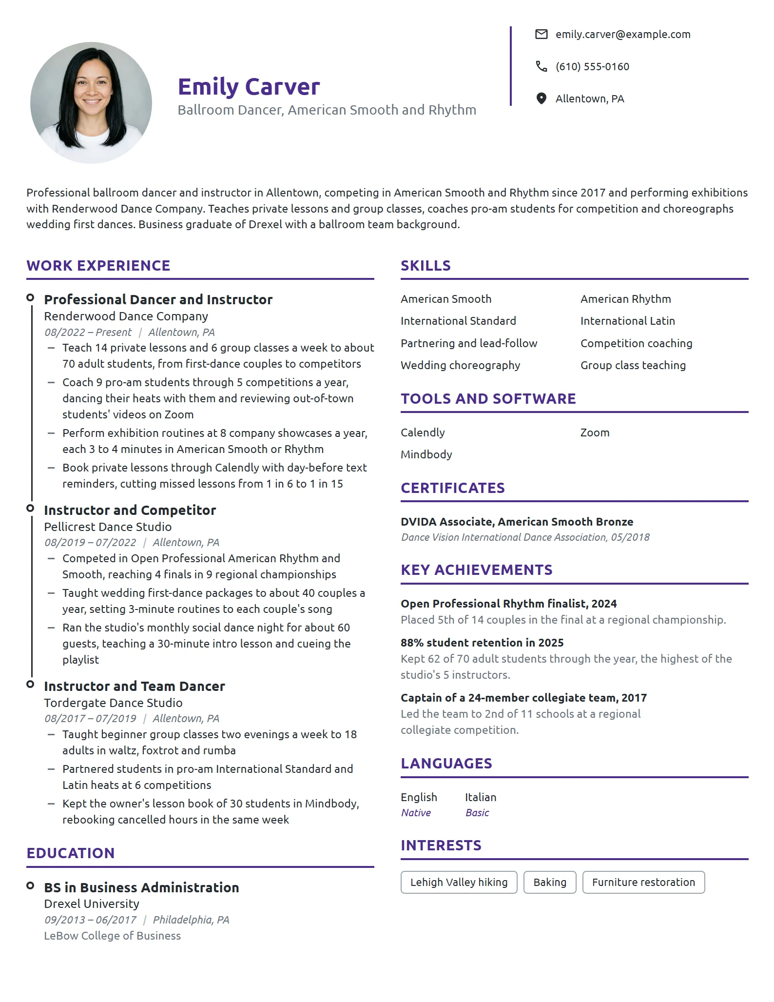 Ballroom Dancer resume example