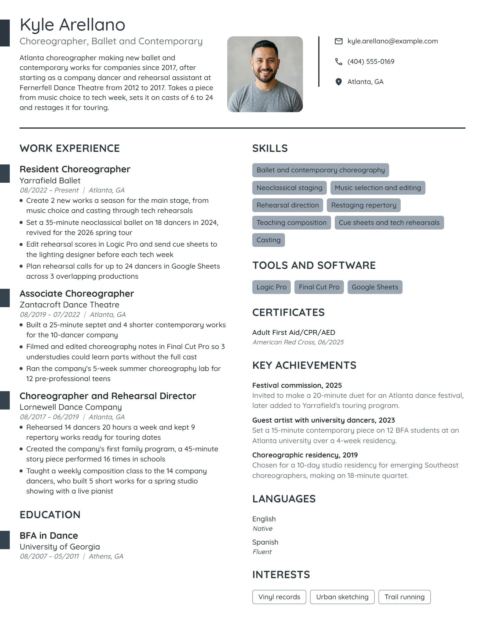 Choreographer resume example
