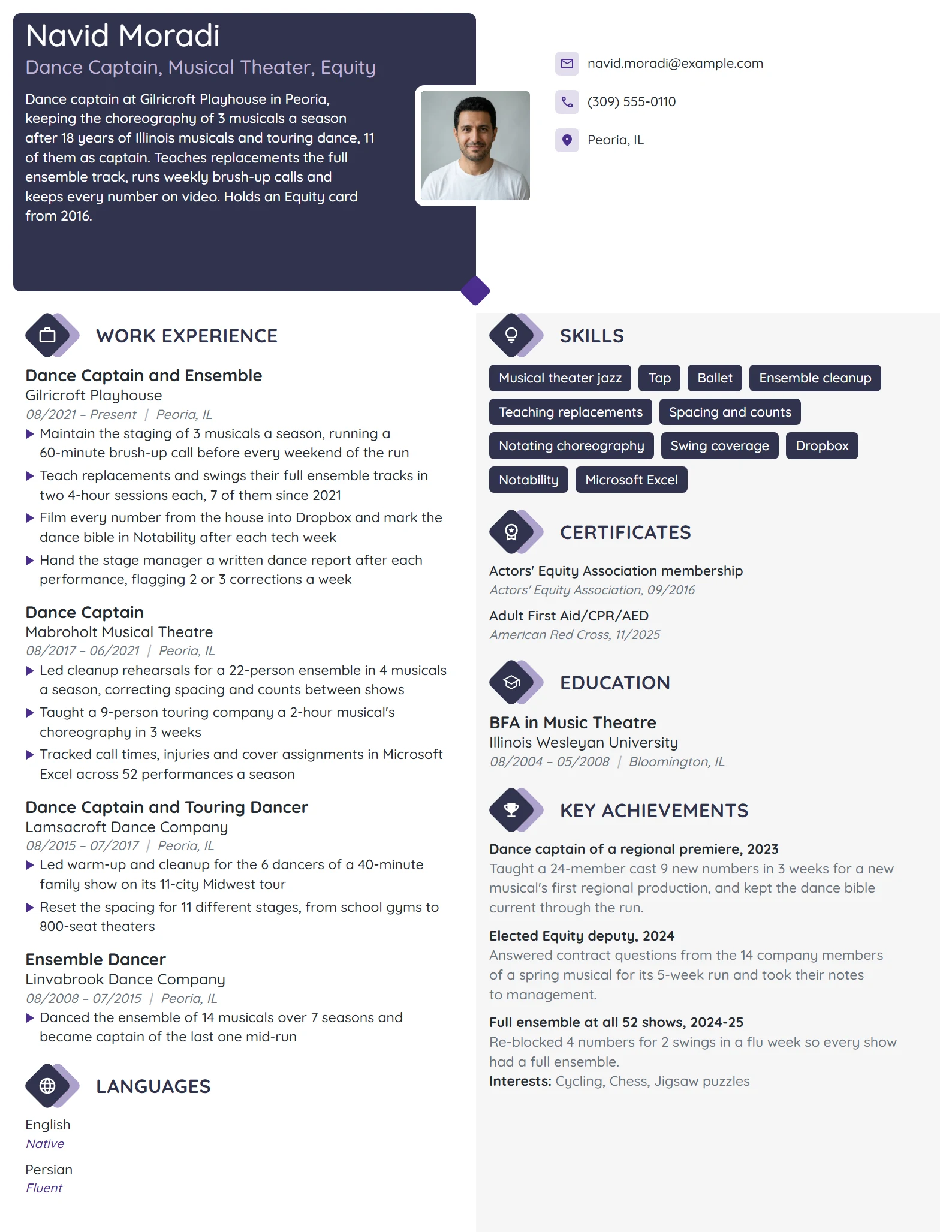 Dance Captain resume example