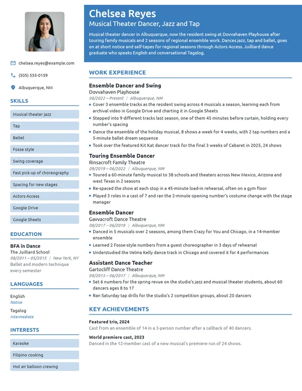 Musical Theater Dancer resume example