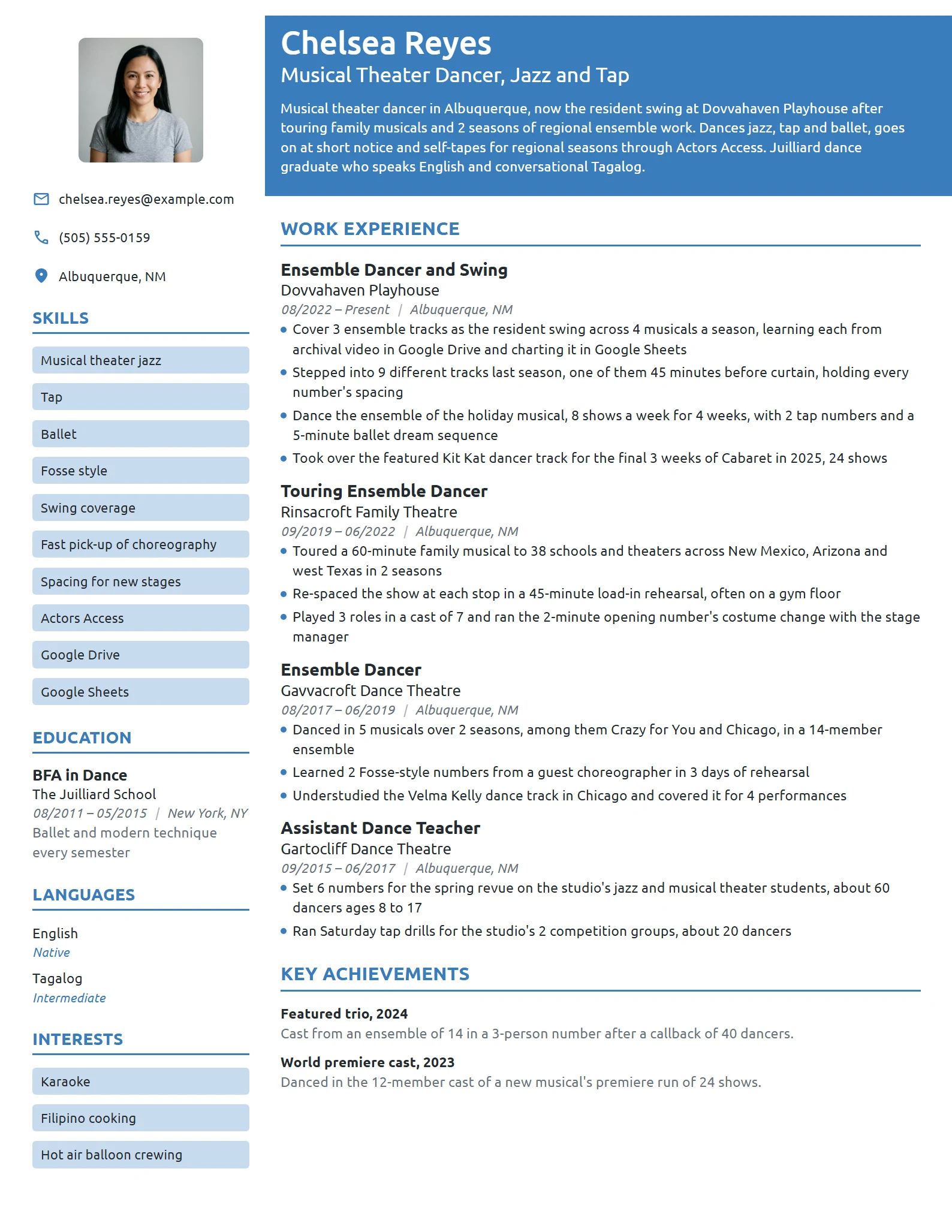 Musical Theater Dancer resume example