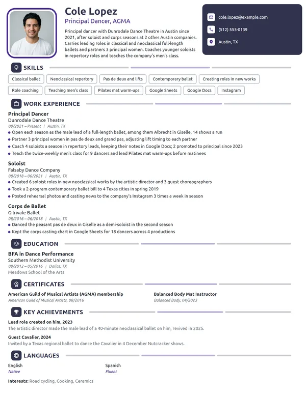 Principal Dancer resume example