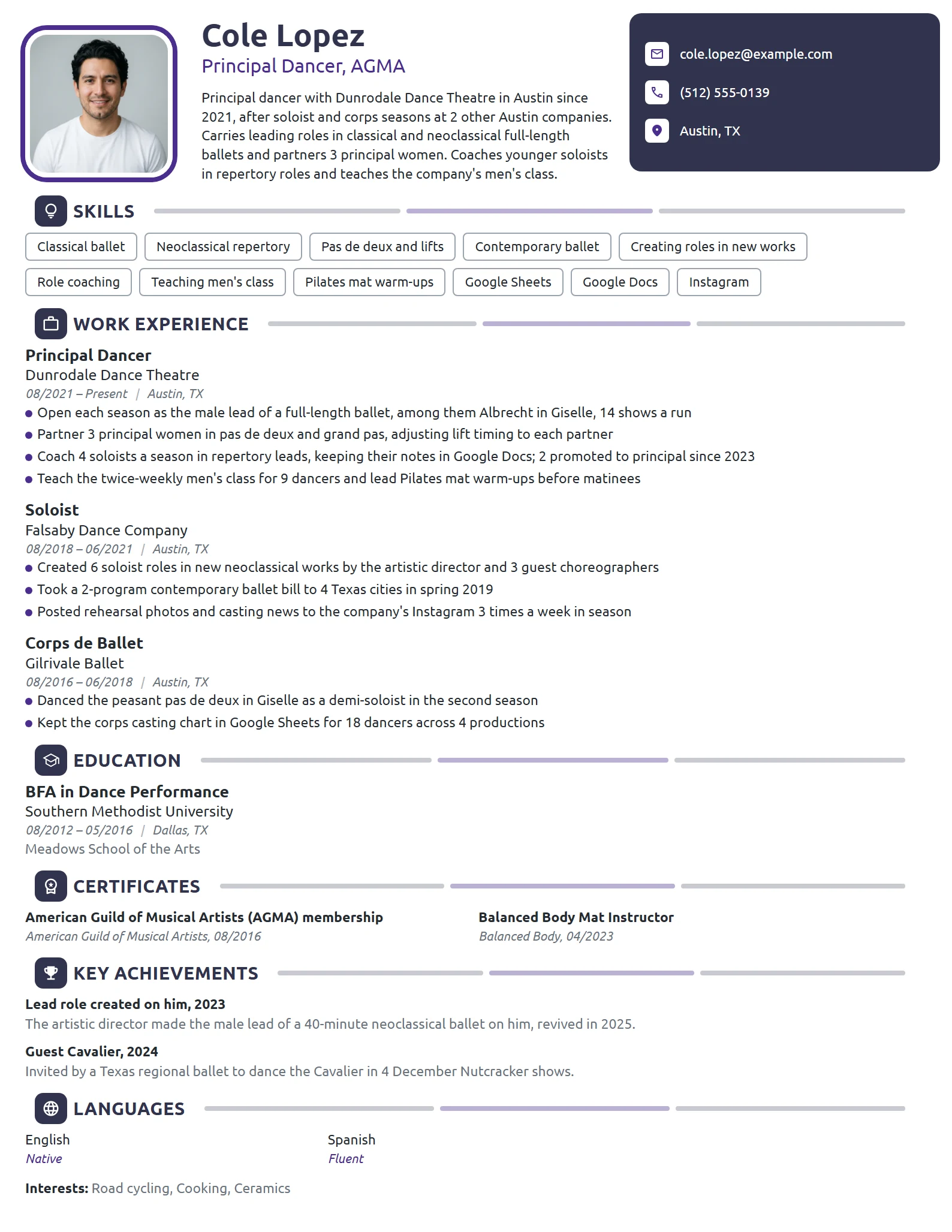 Principal Dancer resume example