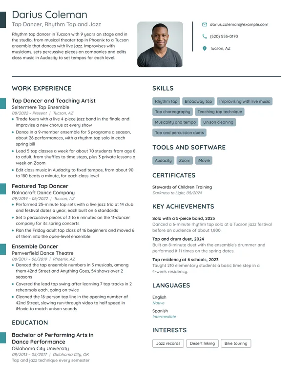 Tap Dancer resume example
