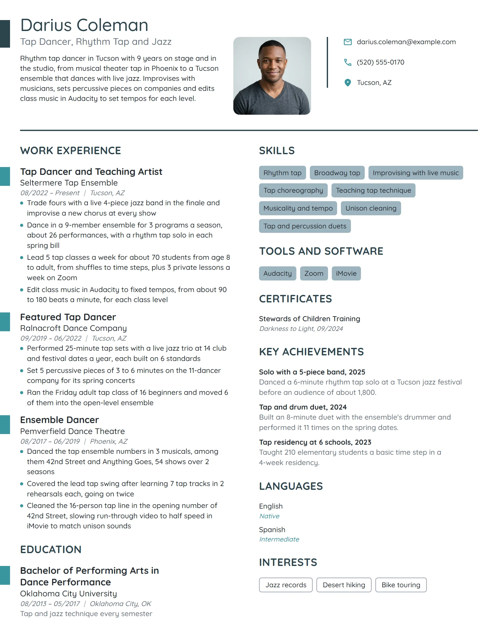 Tap Dancer resume example