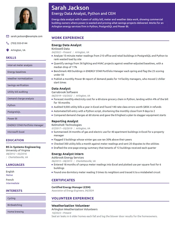 Energy Data Analyst resume example
