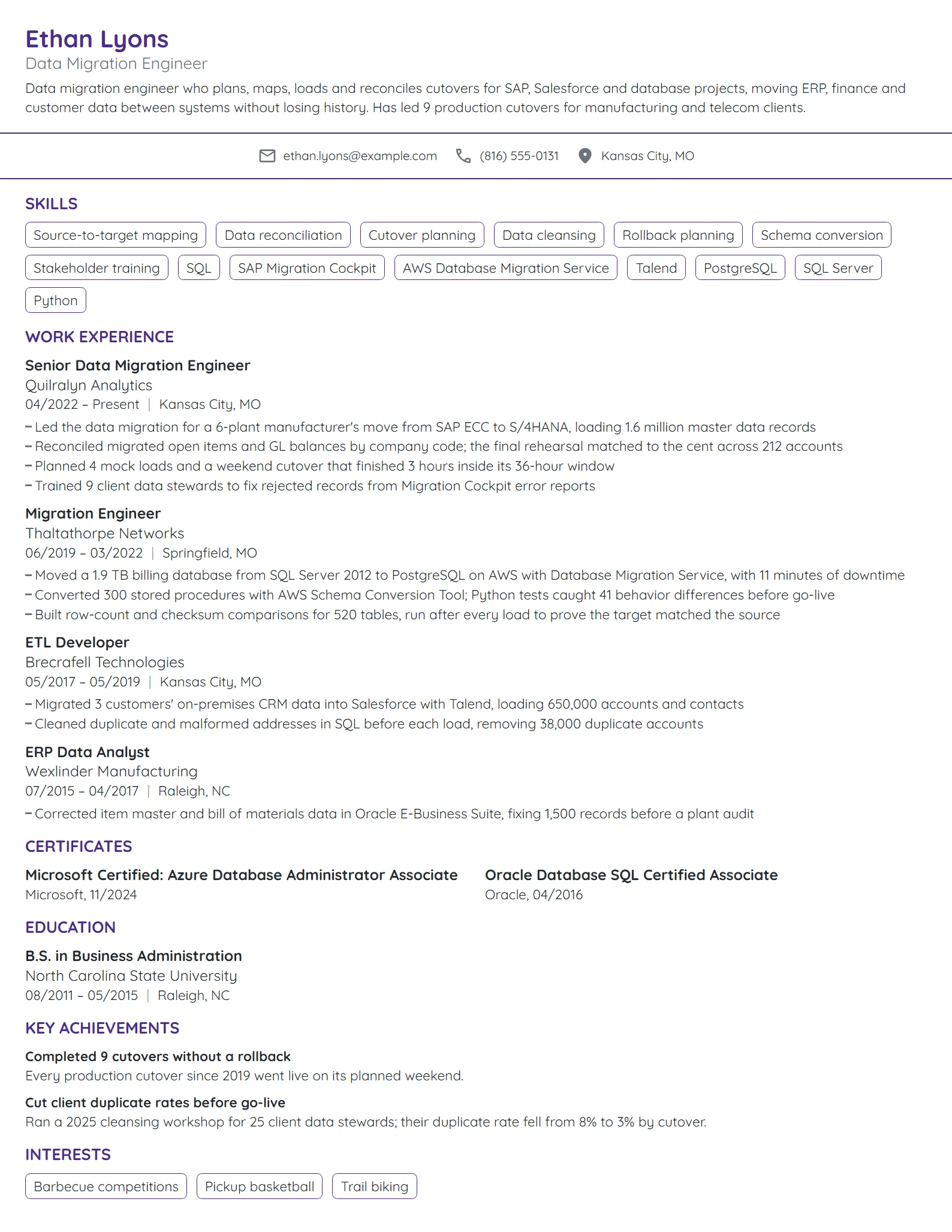 Data Migration Engineer resume example