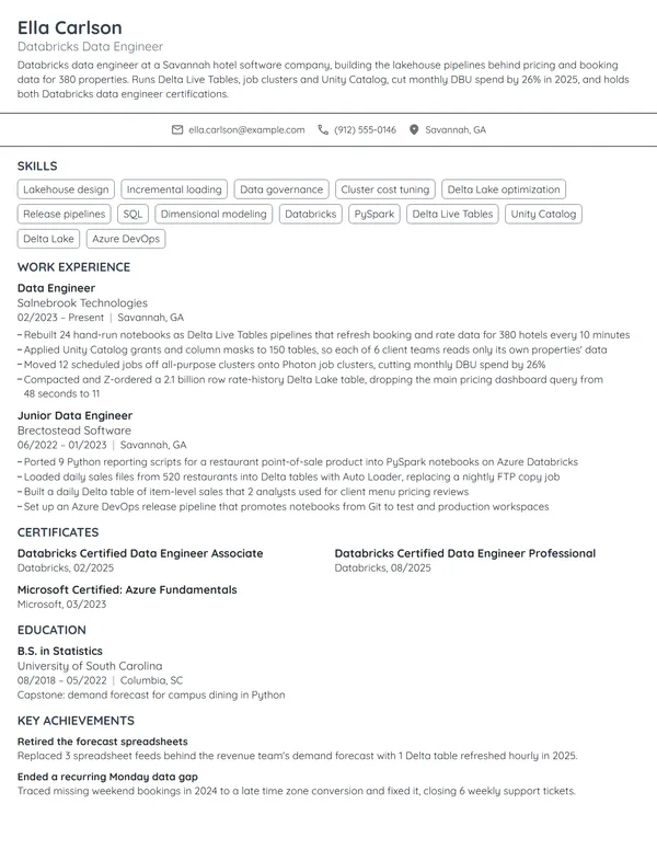 Databricks Data Engineer resume example