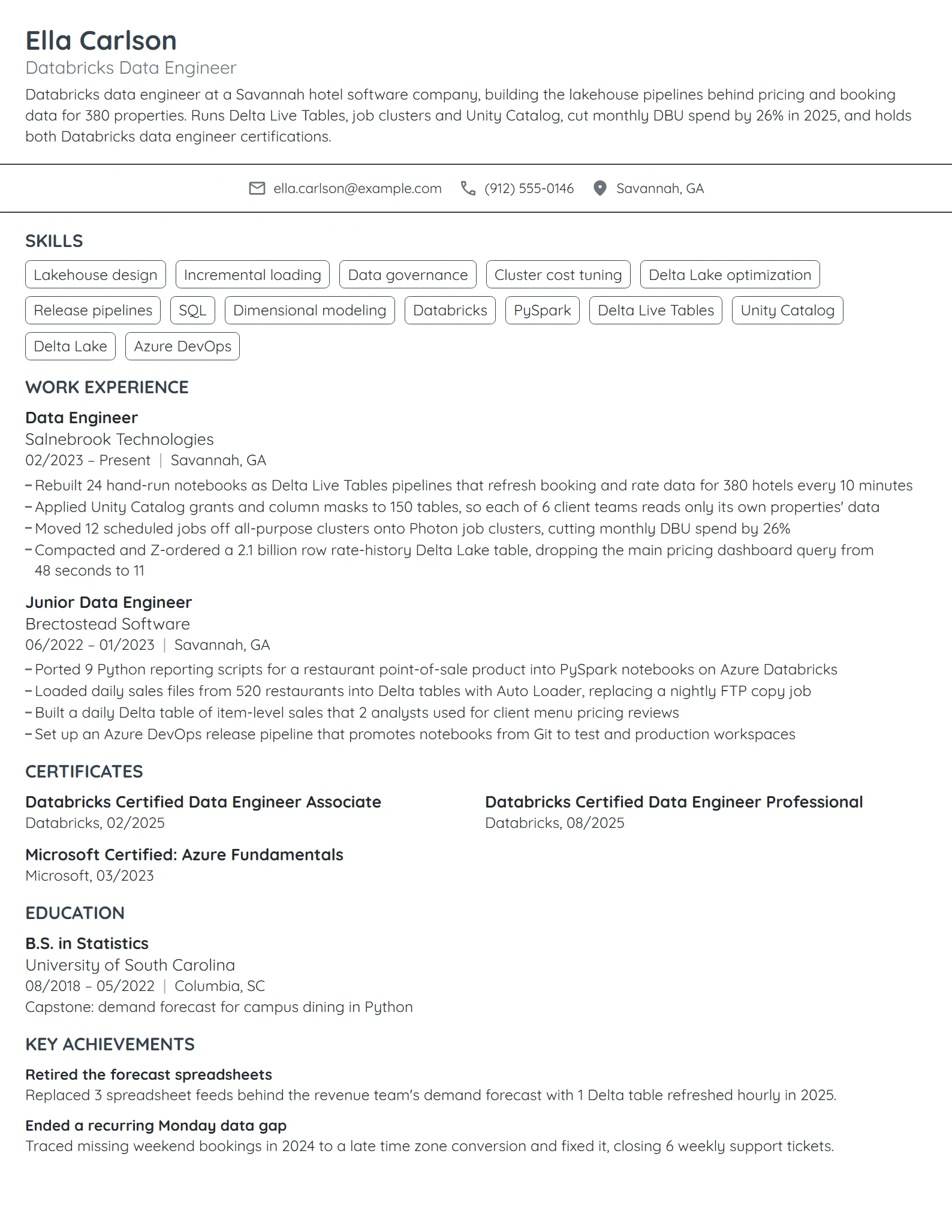Databricks Data Engineer resume example