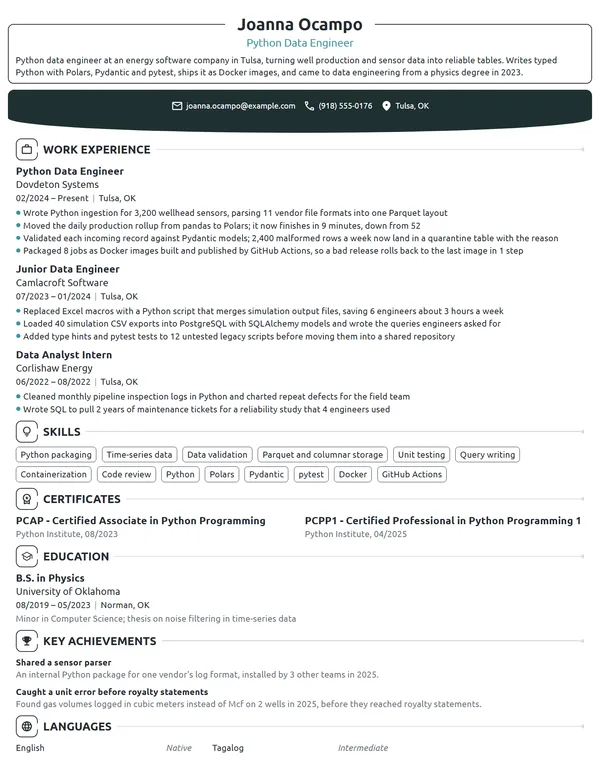 Python Data Engineer resume example