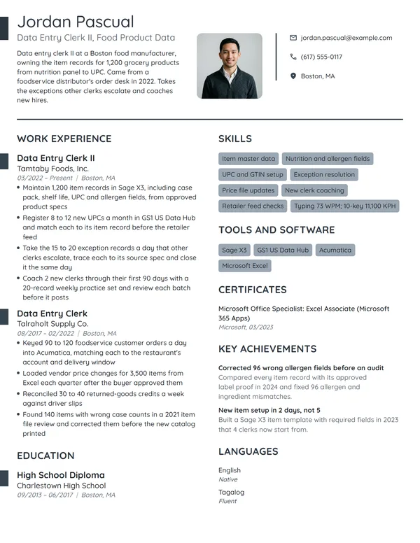 Data Entry Clerk II resume example
