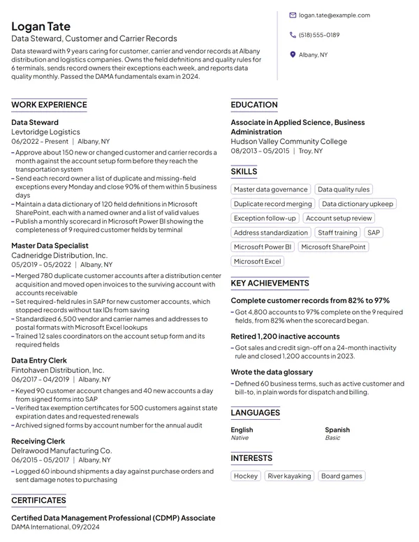 Data Steward resume example