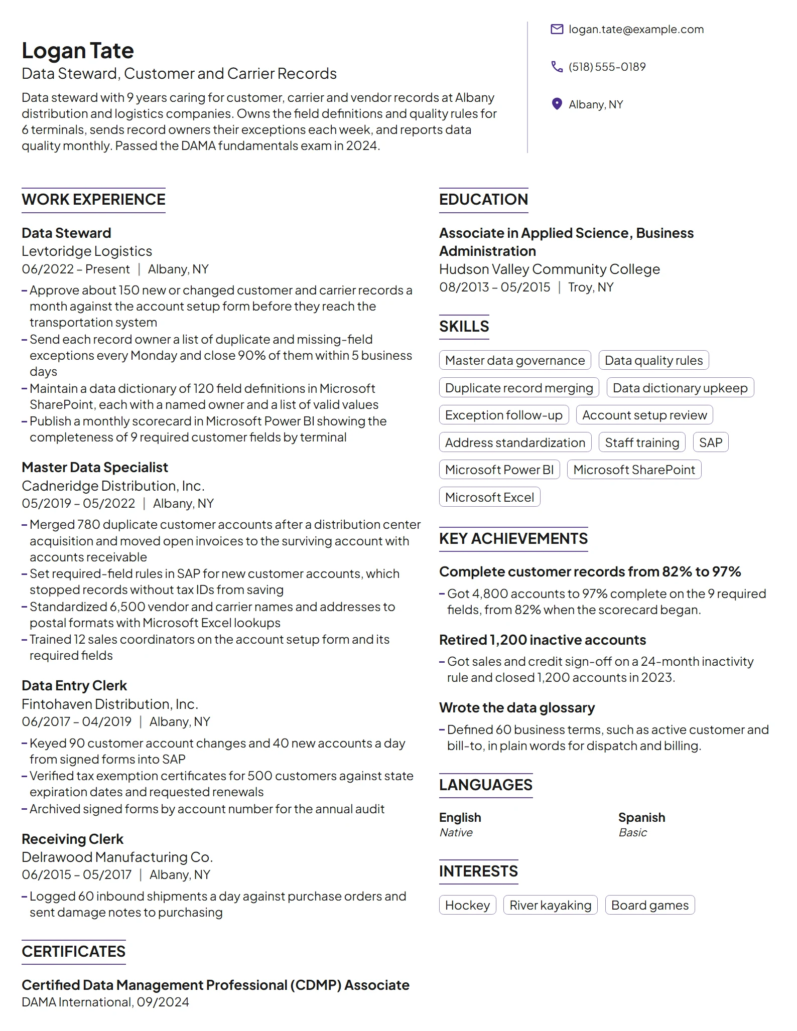 Data Steward resume example