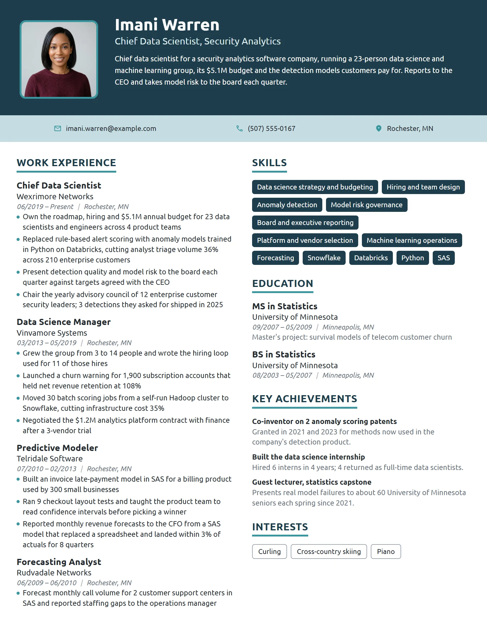 Chief Data Scientist resume example