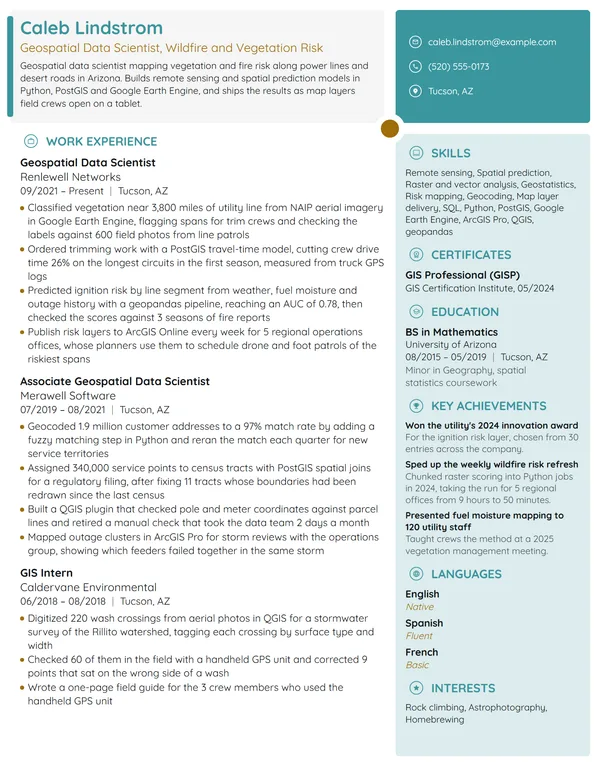 Geospatial Data Scientist resume example