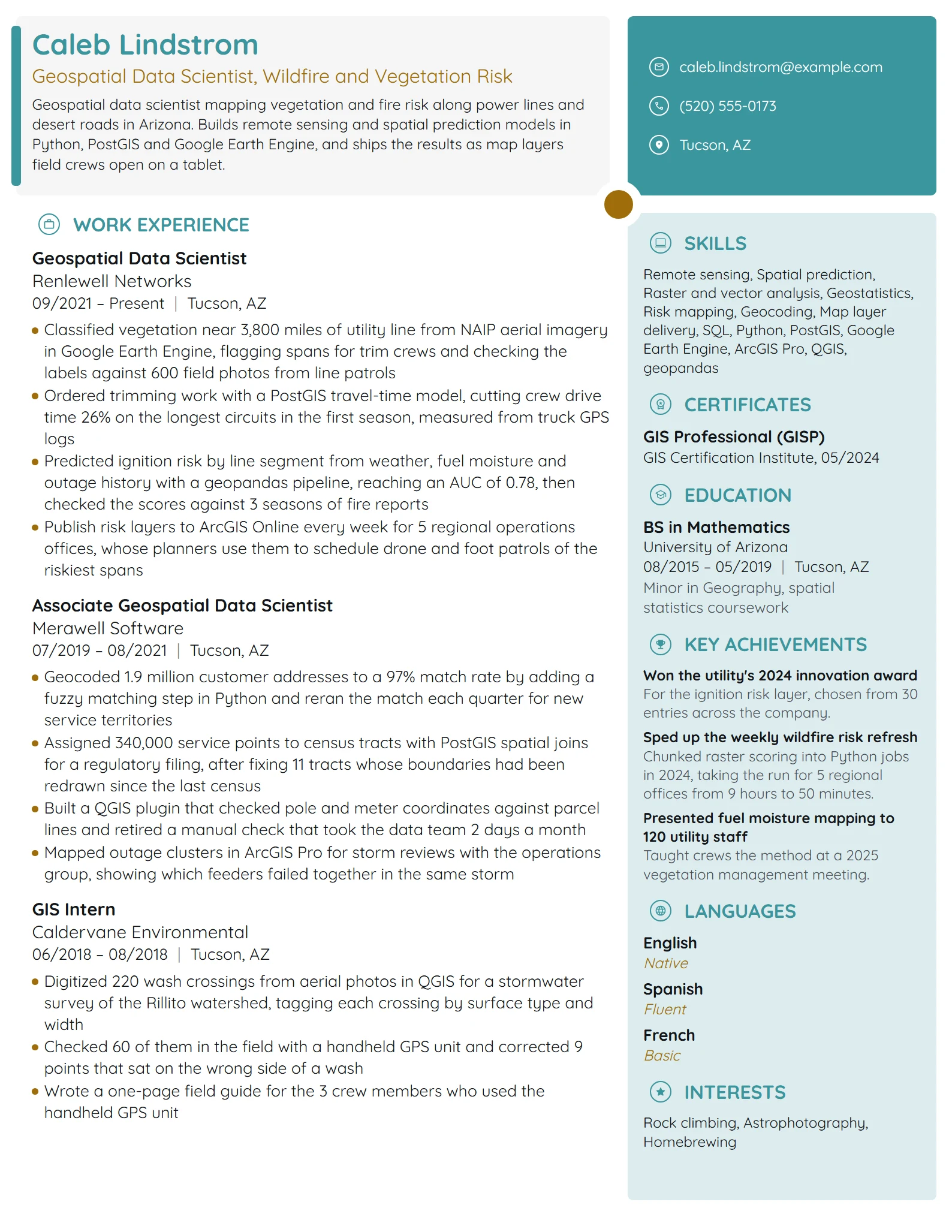 Geospatial Data Scientist resume example