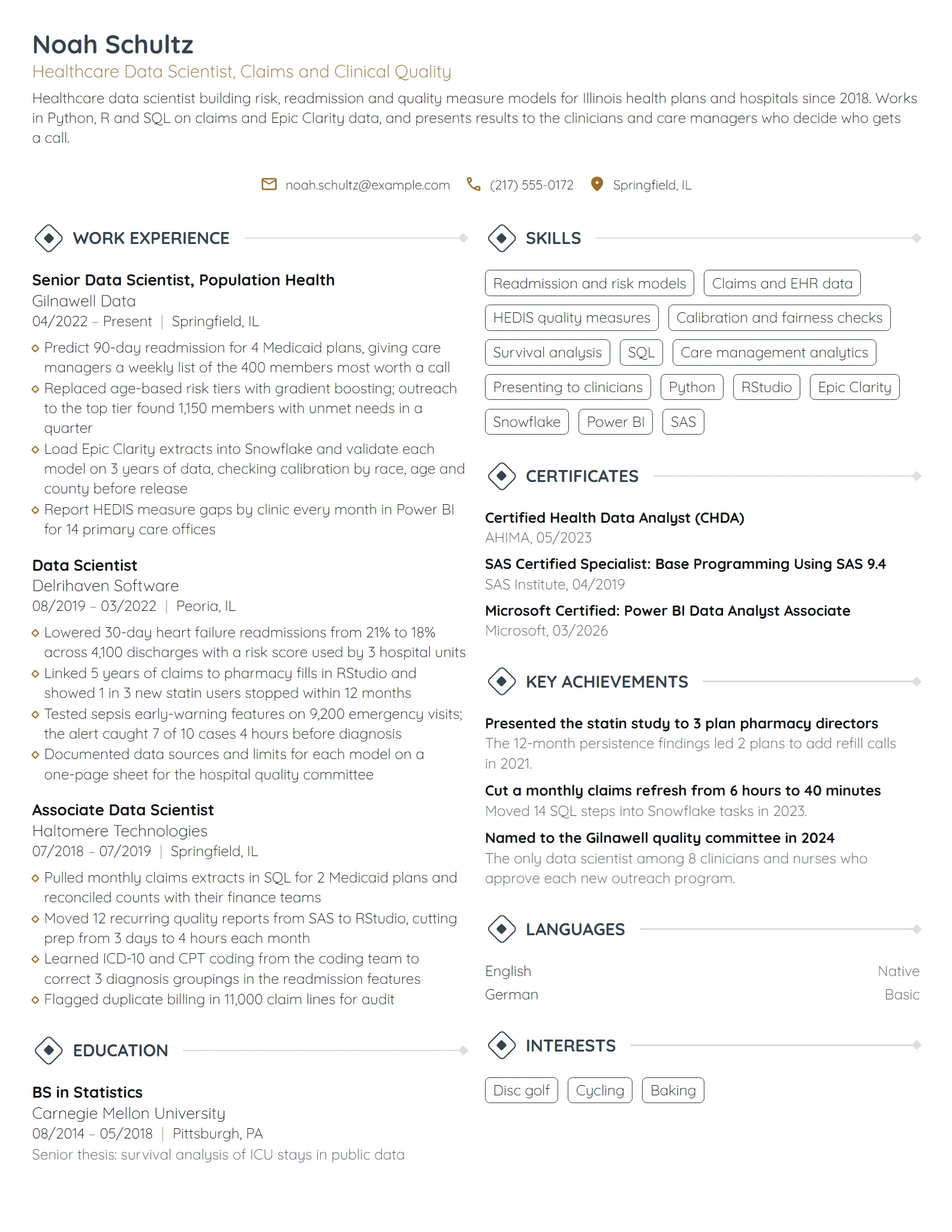 Healthcare Data Scientist resume example