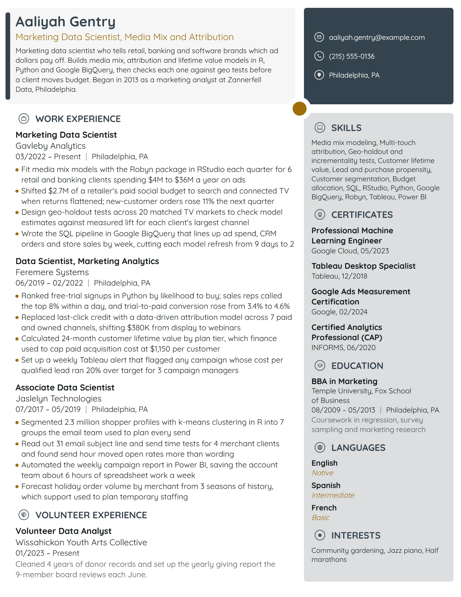Marketing Data Scientist resume example