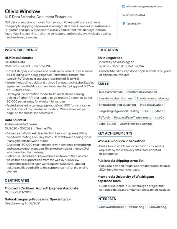 NLP Data Scientist resume example