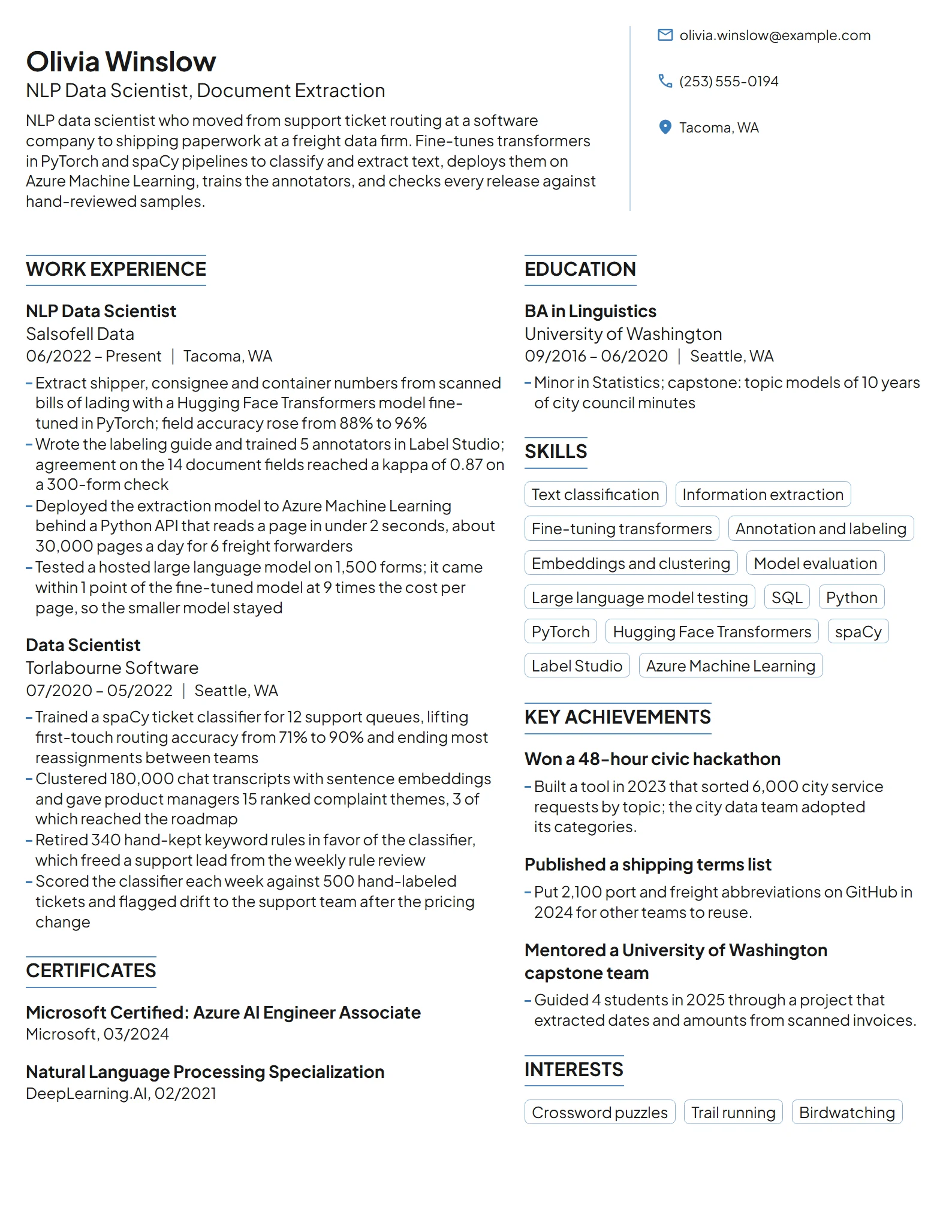 NLP Data Scientist resume example