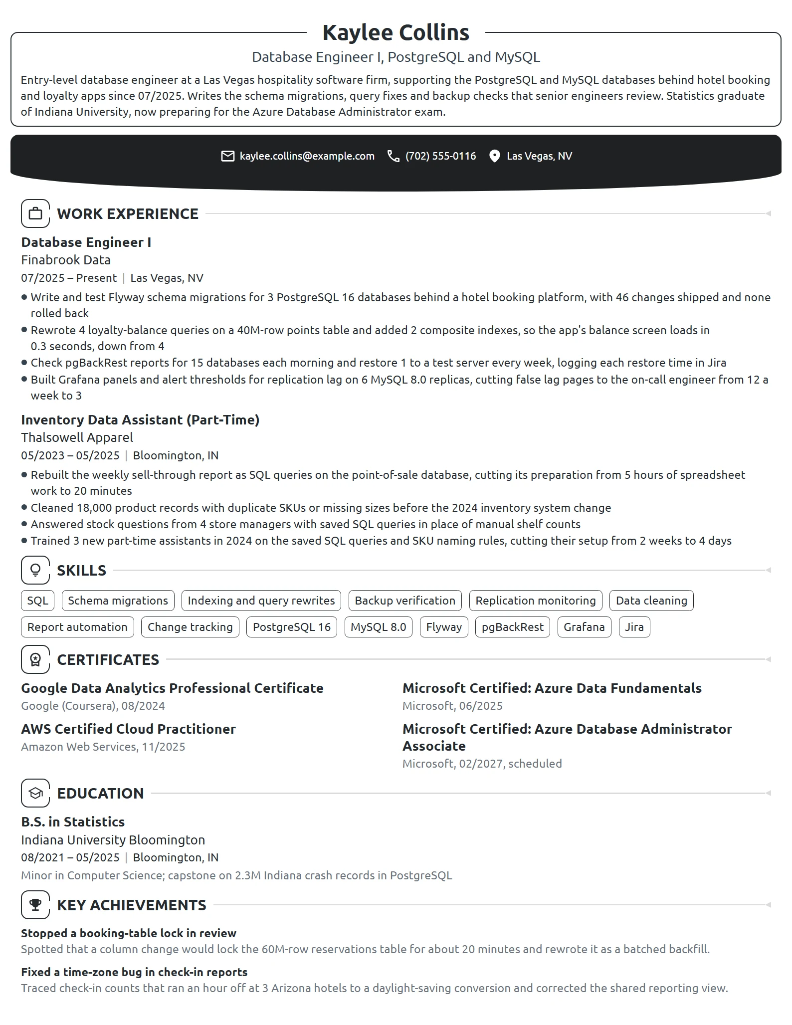 Entry-Level Database Engineer resume example