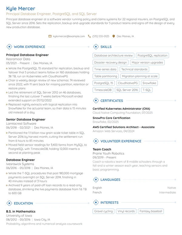 Principal Database Engineer resume example