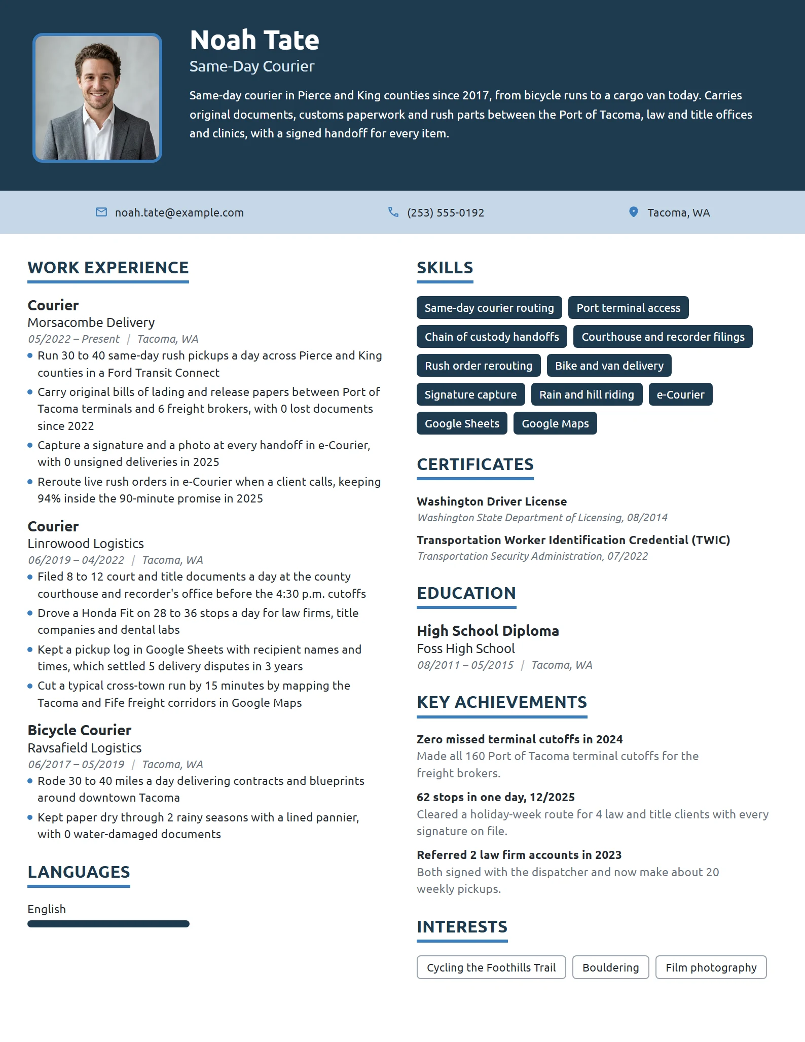 Courier resume example