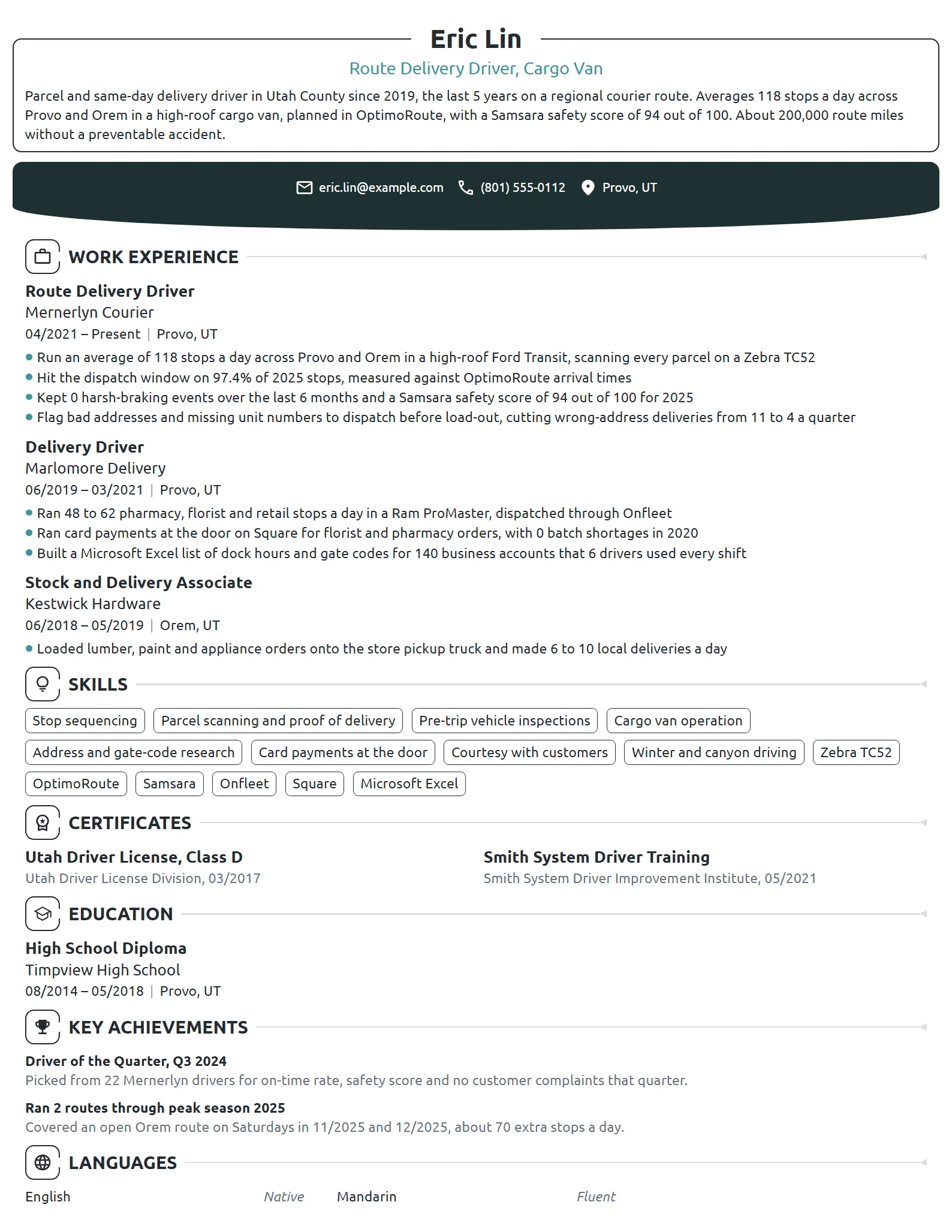 Delivery Driver resume example
