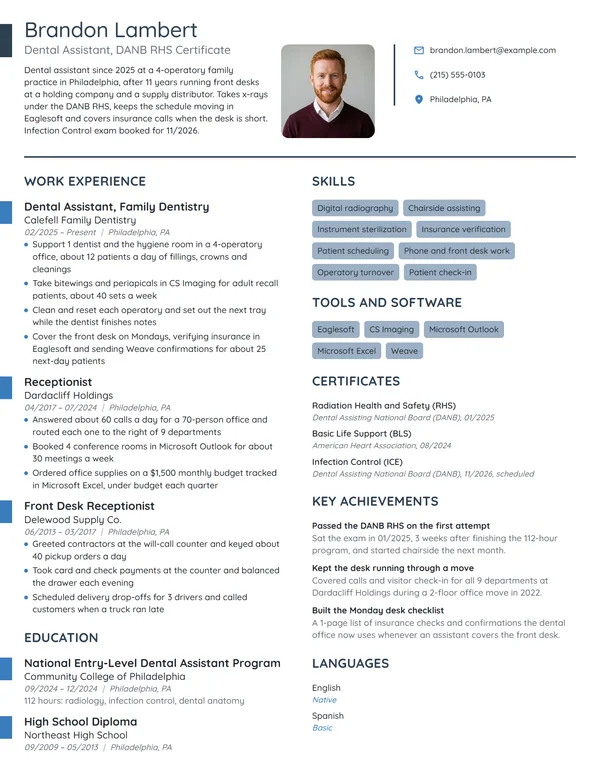 Career Change Dental Assistant resume example