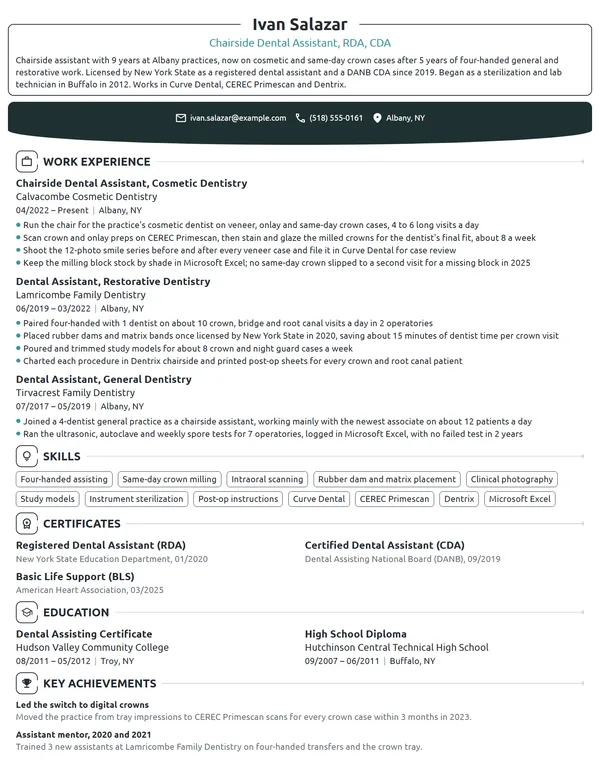 Chairside Dental Assistant resume example