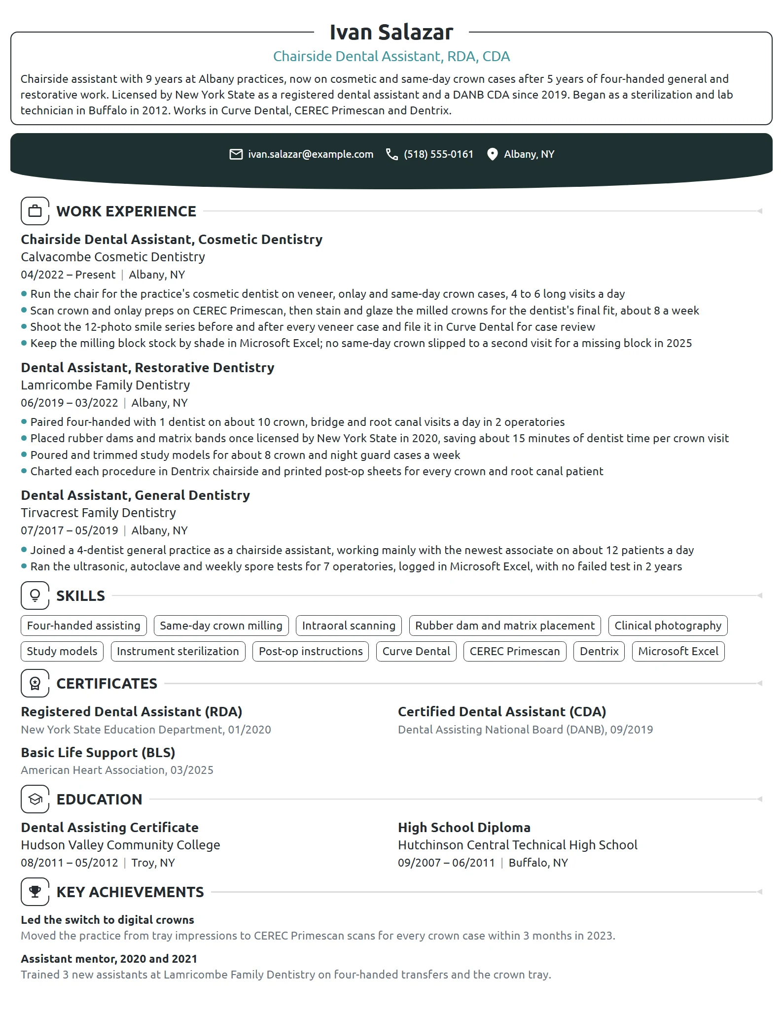 Chairside Dental Assistant resume example
